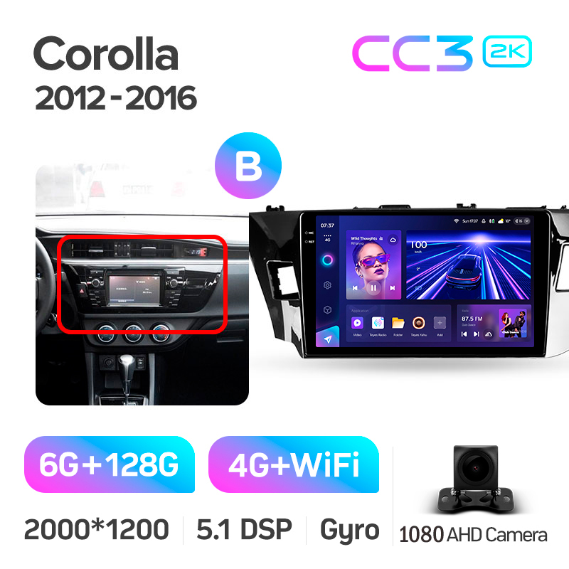Android head unit Teyes CC3 6+128 Gb Toyota Corolla 11 2012-2016 (B) 10" 2k