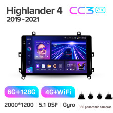Android head unit Teyes CC3 6+128 Gb with 360° surround view° Toyota Highlander 4 XU70 2019-2021 9" 2k (L1)