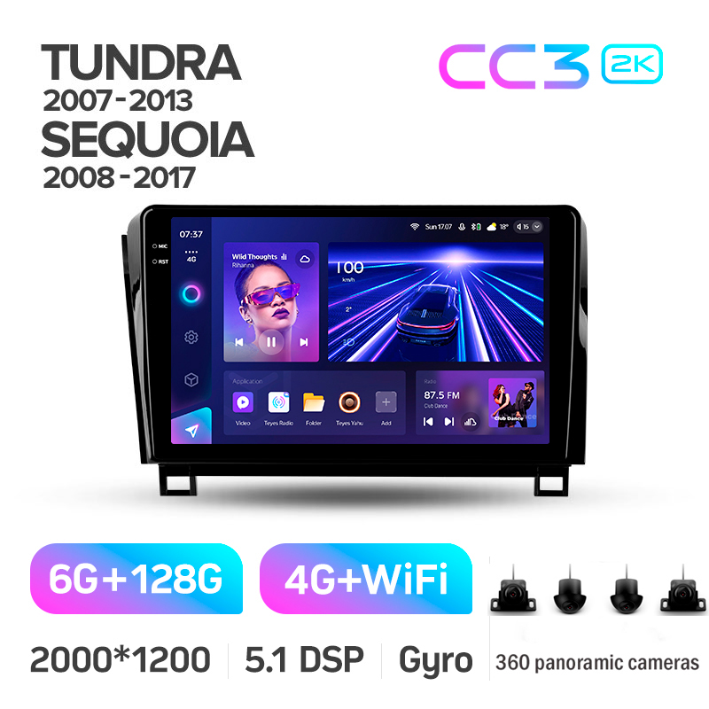 Android head unit Teyes CC3 6+128 Gb with 360° surround view° Toyota Tundra XK50 2007-2013 Sequoia XK60 2008-2017 10" 2k