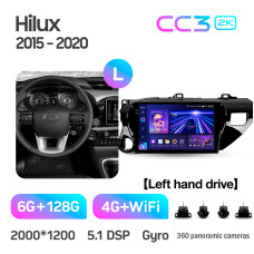 Android head unit Teyes CC3 6+128 Gb with 360° surround view° Toyota Hilux Pick Up AN120 2015-2020 10" 2k