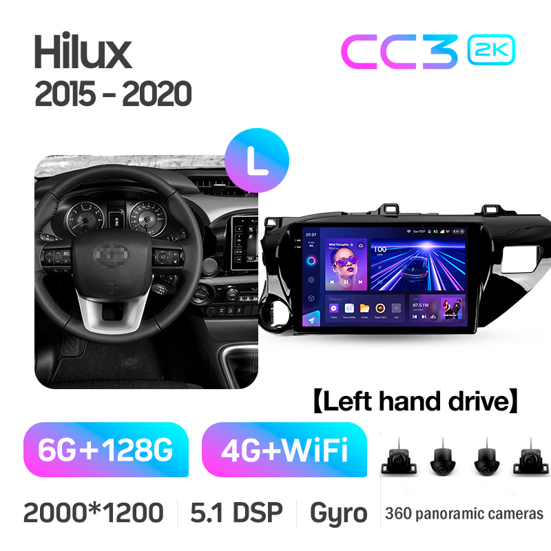 Android head unit Teyes CC3 6+128 Gb with 360° surround view° Toyota Hilux Pick Up AN120 2015-2020 10" 2k
