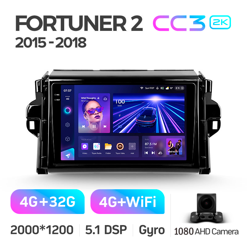 Android head unit Teyes CC3 4+32 Gb Toyota Fortuner 2 2015-2018 9" 2k