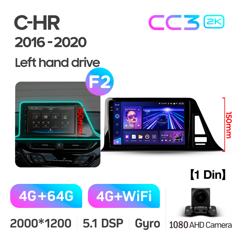 Android head unit Teyes CC3 4+64 Gb Toyota C-HR CHR(1 Din) 2016-2020 (F2) 9" 1din 2k