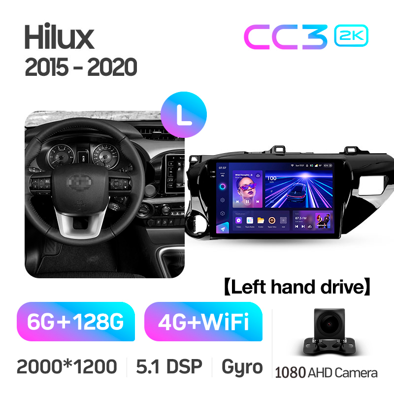 Android head unit Teyes CC3 6+128 Gb Toyota Hilux Pick Up AN120 2015-2020 10" 2k