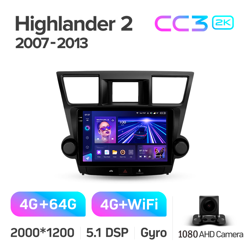Android head unit Teyes CC3 4+64 Gb Toyota Highlander 2 XU40 2007-2013 (F2) 10" 2k (L1)