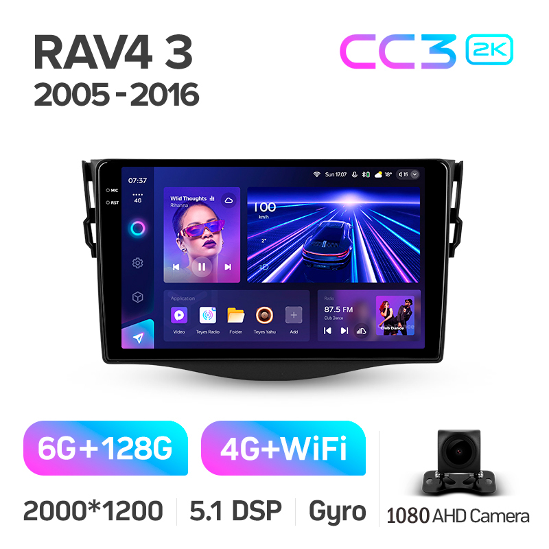 Android head unit Teyes CC3 6+128 Gb Toyota RAV4 3 XA30 (F1) 2005-2016 9" 2k
