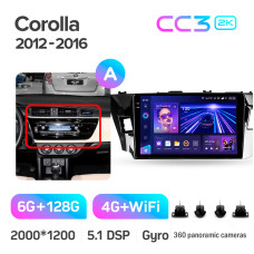 Android head unit Teyes CC3 6+128 Gb with 360° surround view° Toyota Corolla 11 2012-2016 (A) 10" 2k