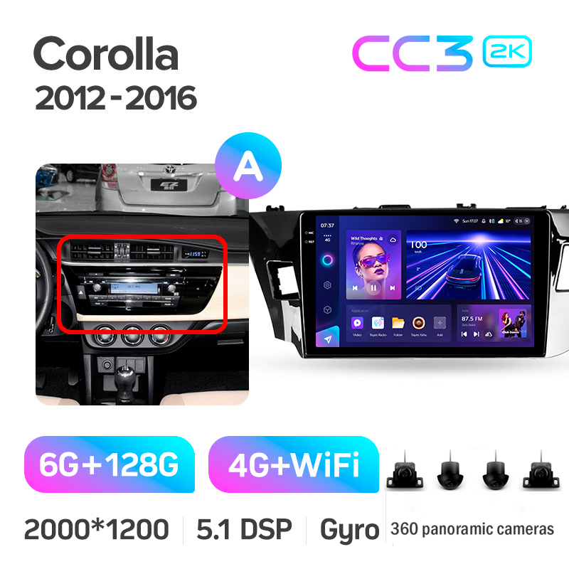 Android head unit Teyes CC3 6+128 Gb with 360° surround view° Toyota Corolla 11 2012-2016 (A) 10" 2k