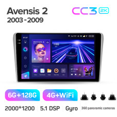 Android head unit Teyes CC3 6+128 Gb with 360° surround view° Toyota Avensis T250 2 II 2003-2009 9" 2k