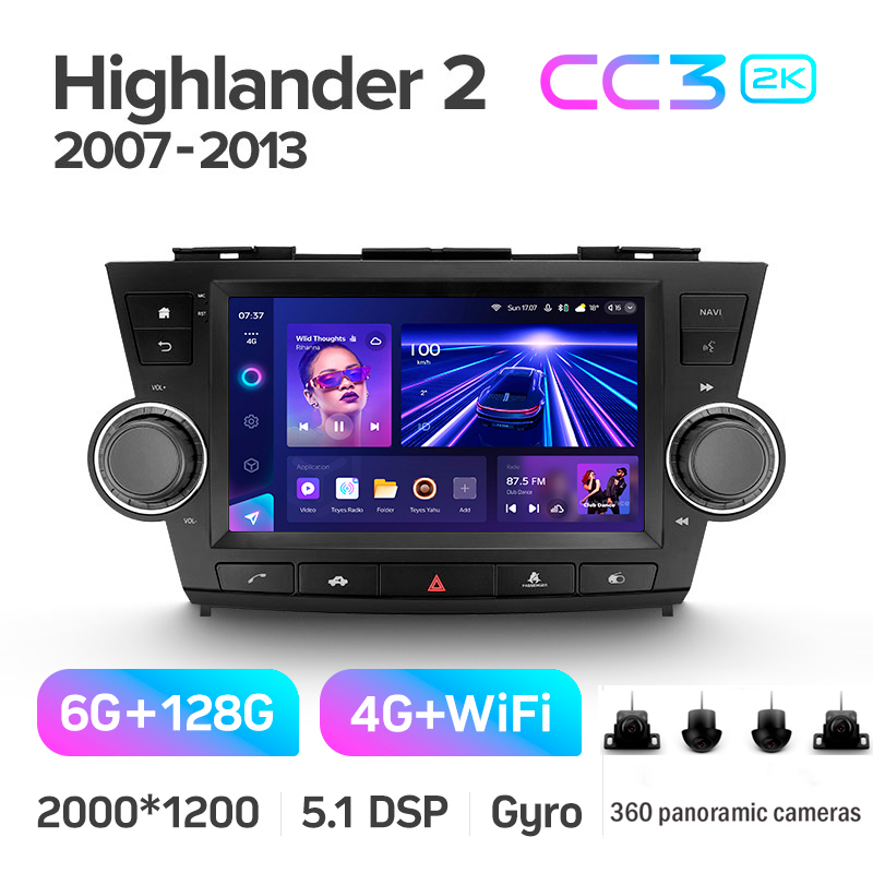 Android head unit Teyes CC3 6+128 Gb with 360° surround view° Toyota Highlander 2 XU40 2007-2013 (F3) 9" 2k (L2)