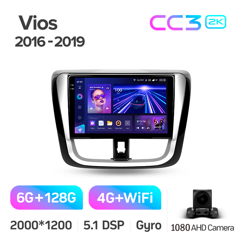 Android head unit Teyes CC3 6+128 Gb Toyota Vios Yaris L 2016-2019 10" 2k