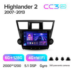 Android head unit Teyes CC3 6+128 Gb with 360° surround view° Toyota Highlander 2 XU40 2007-2013 (F2) 10" 2k (L1)