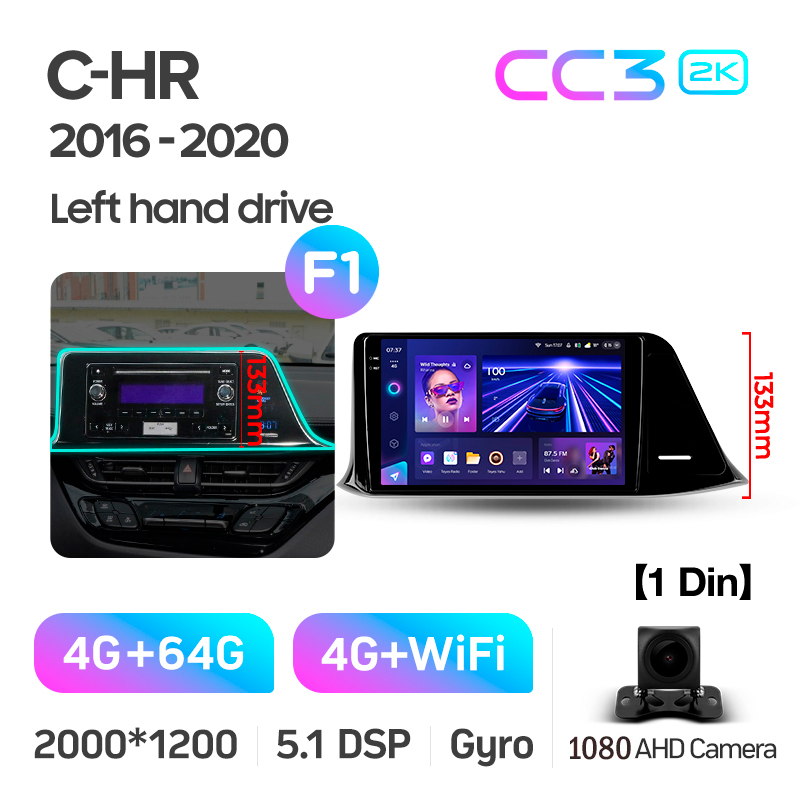 Android head unit Teyes CC3 4+64 Gb Toyota C-HR CHR(1 Din) 2016-2020 (F1) 9" 1din 2k