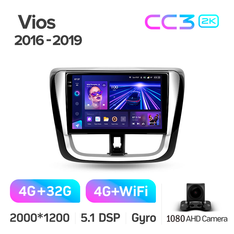 Android head unit Teyes CC3 4+32 Gb Toyota Vios Yaris L 2016-2019 10" 2k