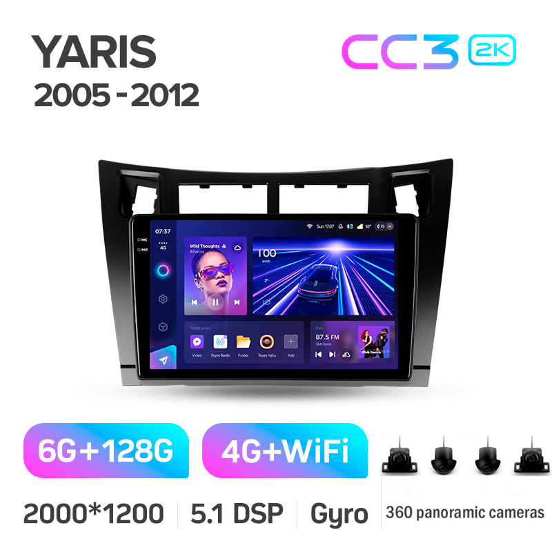 Android head unit Teyes CC3 6+128 Gb with 360° surround view° Toyota Yaris XP90 2005-2012 (F1) 9" 2k