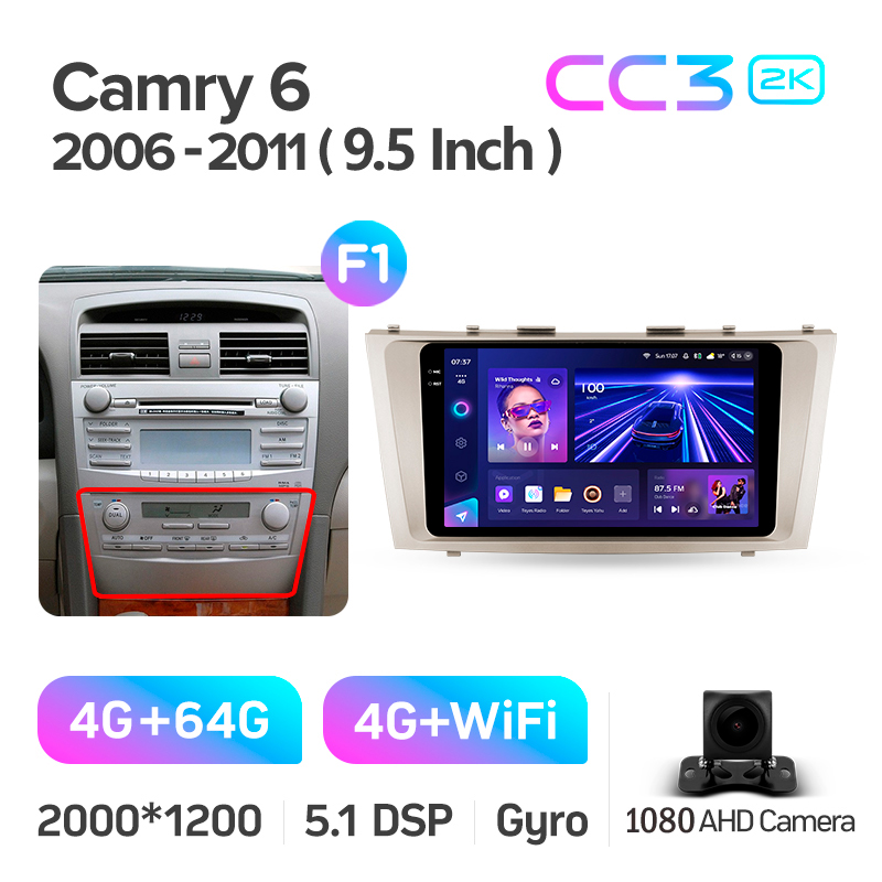 Android head unit Teyes CC3 4+64 Gb Toyota Camry 6 XV 40 50 2006-2011 (F1) 9" 2k