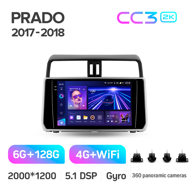 Android head unit Teyes CC3 6+128 Gb with 360° surround view° Toyota Land Cruiser Prado 150 2018-2020 10" 2k