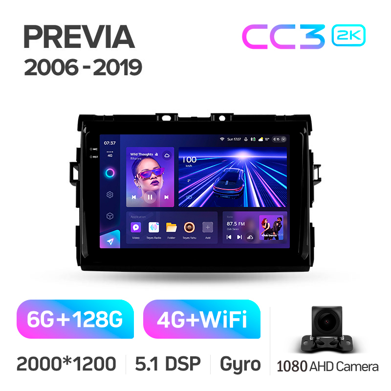 Android head unit Teyes CC3 6+128 Gb Toyota Previa XR50 2006 - 2019 9" 2k