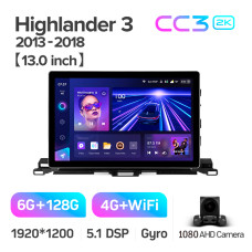 Android head unit Teyes CC3 6+128 Gb Toyota Highlander 3 XU50 2013-2018 13" 2k (L1)