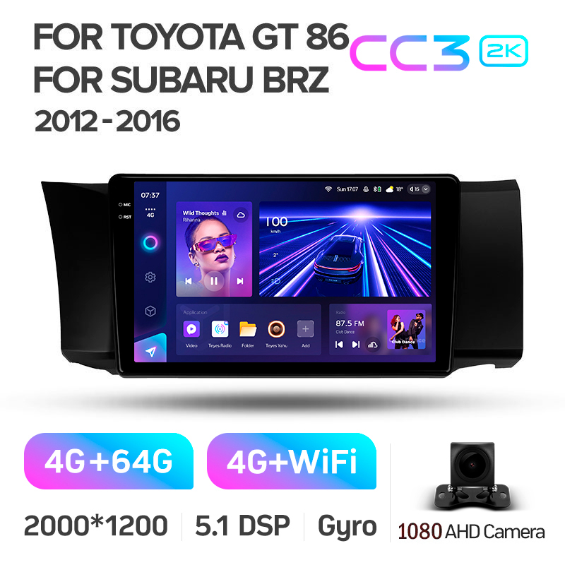 Android head unit Teyes CC3 4+64 Gb Toyota GT 86 For Subaru BRZ (Left hand drive) 2012-2016 9" 2k