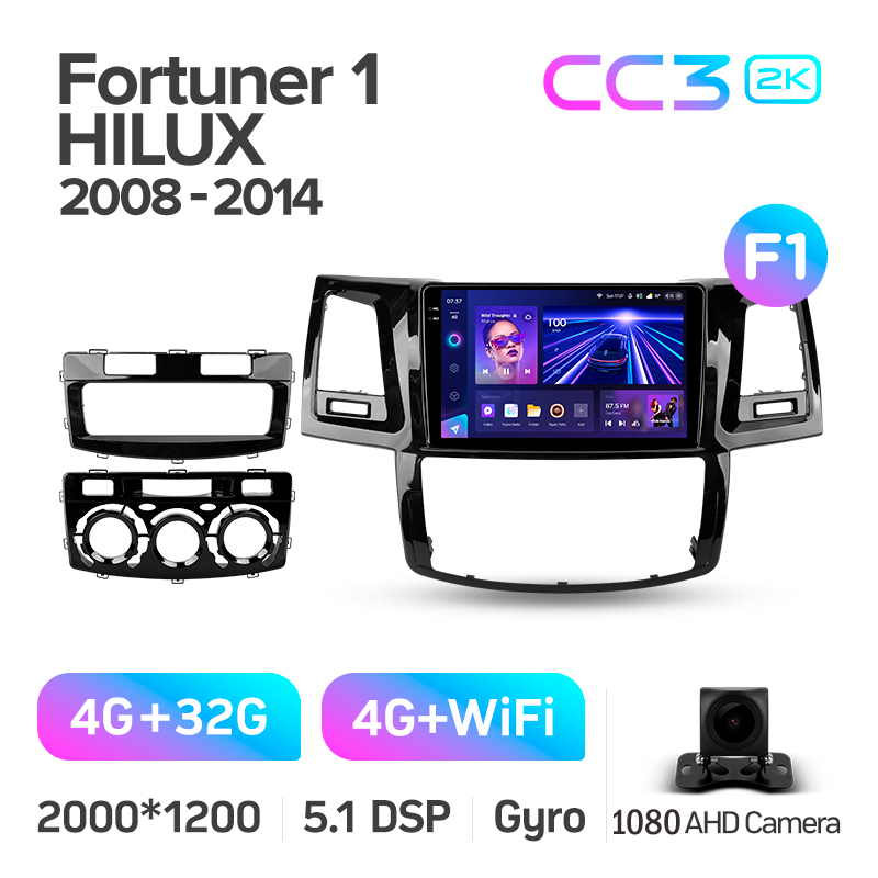 Android head unit Teyes CC3 4+32 Gb Toyota Fortuner 1 AN50 AN60 HILUX Revo Vigo (F1) 2008-2014 9" 2k