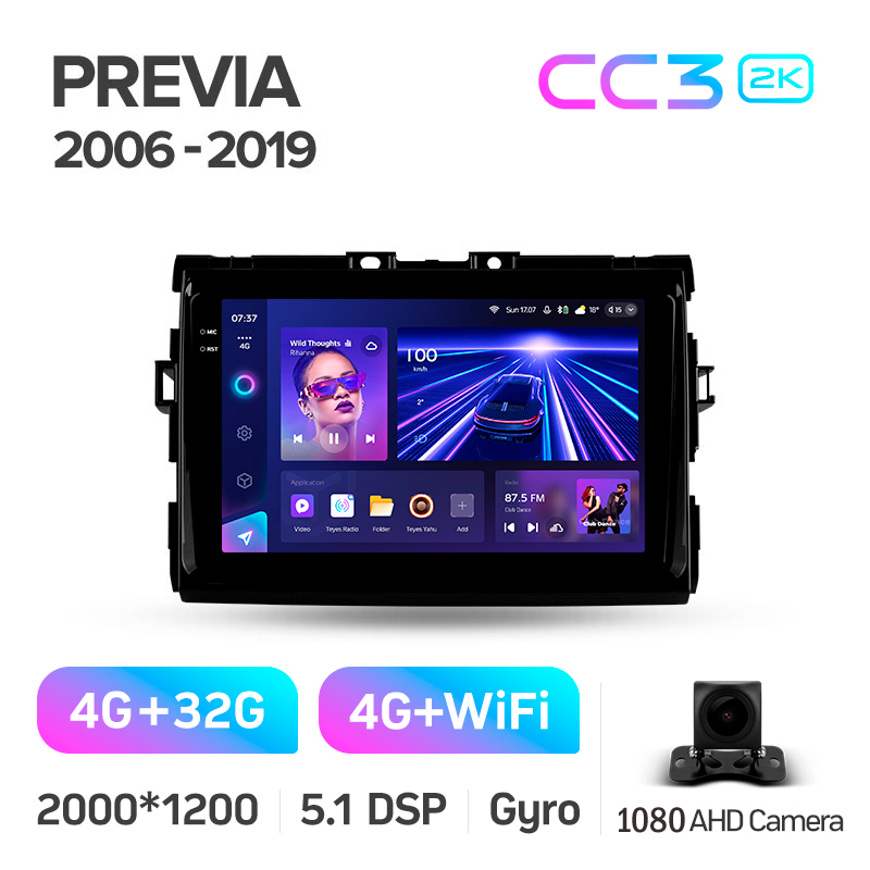 Android head unit Teyes CC3 4+32 Gb Toyota Previa XR50 2006 - 2019 9" 2k