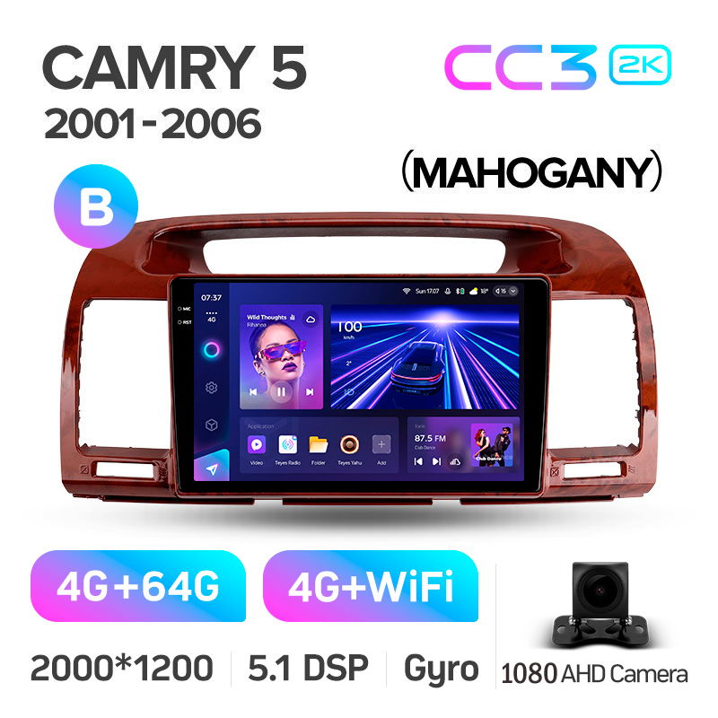 Android head unit Teyes CC3 4+64 Gb Toyota Camry 5 XV 30 2001-2006-B 9" 2k