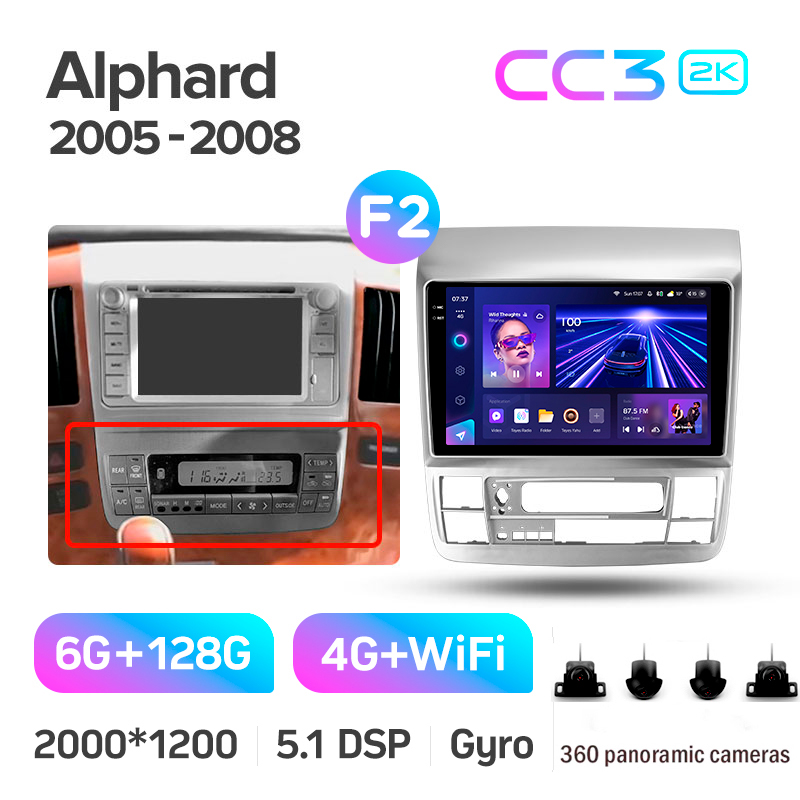 Android head unit Teyes CC3 6+128 Gb with 360° surround view° Toyota Alphard 1 H10 2005-2008 (F2) 9" 2k