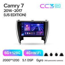 Android head unit Teyes CC3 6+128 Gb with 360° surround view° Toyota Camry 7 XV 50 55 North America 2014-2017 (B) 10" 2k