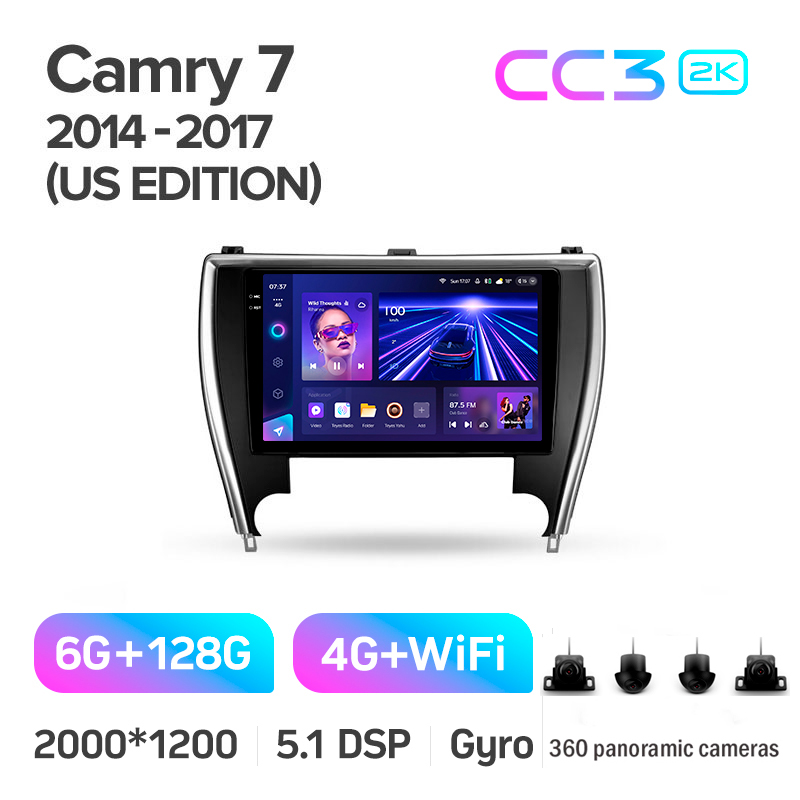 Android head unit Teyes CC3 6+128 Gb with 360° surround view° Toyota Camry 7 XV 50 55 North America 2014-2017 (B) 10" 2k