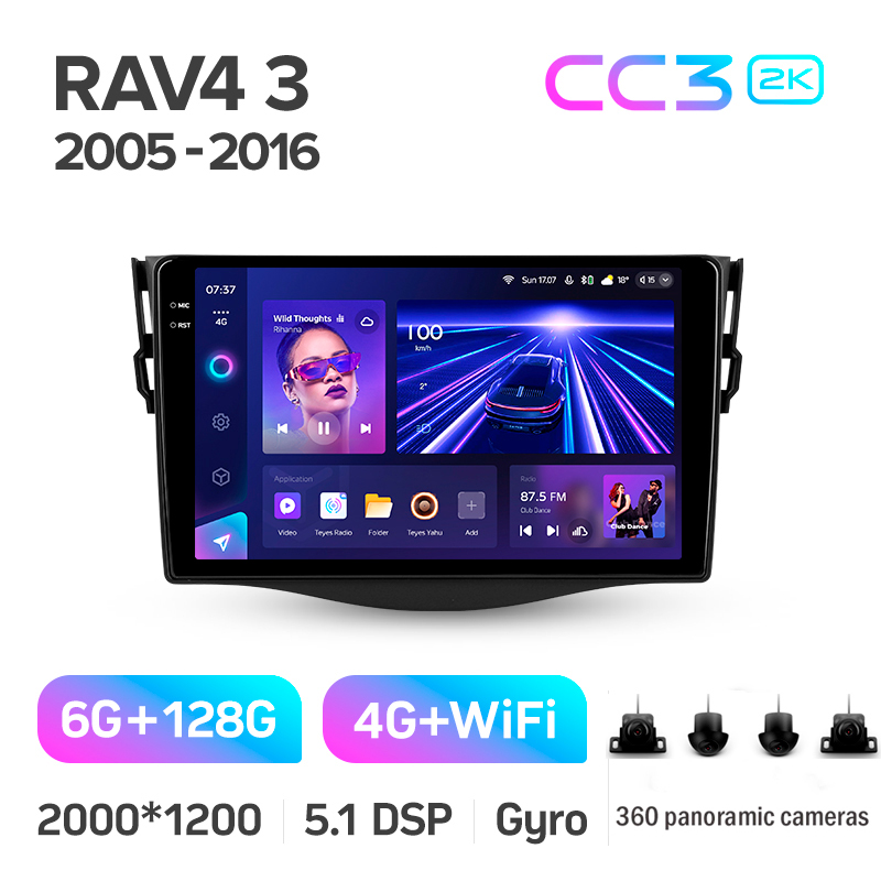 Android head unit Teyes CC3 6+128 Gb with 360° surround view° Toyota RAV4 3 XA30 (F1) 2005-2016 9" 2k