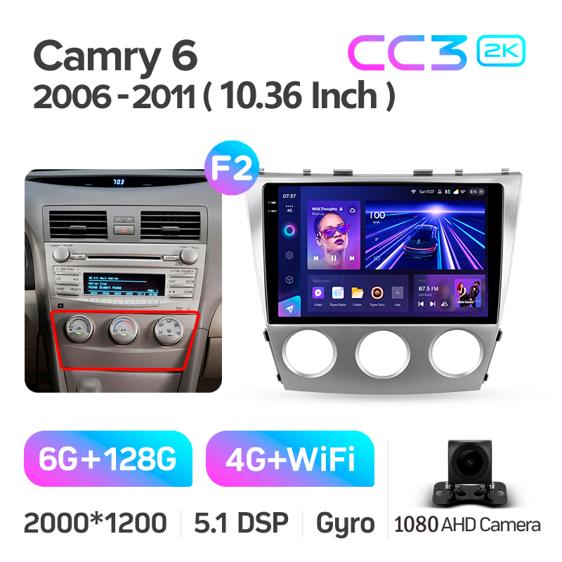 Android head unit Teyes CC3 6+128 Gb Toyota Camry 6 XV 40 50 2006-2011 (F2) 10" 2k