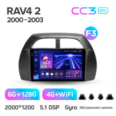 Android head unit Teyes CC3 6+128 Gb with 360° surround view° Toyota RAV4 2 CA20 CA20W XA20 2000 - 2003 (F3) 9" 2k
