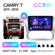 Android head unit Teyes CC3 6+128 Gb with 360° surround view° Toyota Camry 7 XV 50 55 2011-2014 (A) 10" 2k
