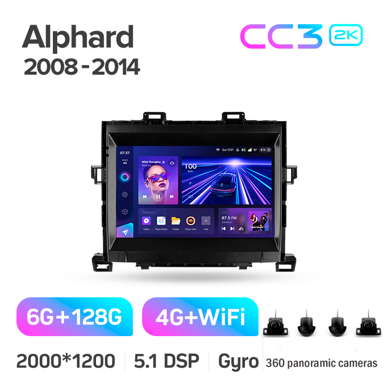 Android head unit Teyes CC3 6+128 Gb with 360° surround view° Toyota Alphard H20 2008-2014 9" 2k