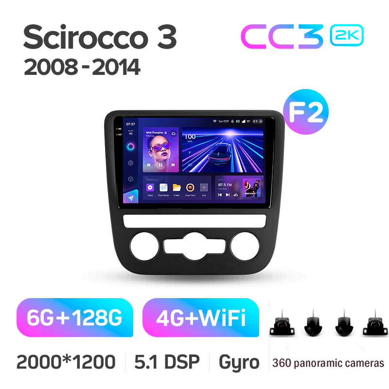 Android head unit Teyes CC3 6+128 Gb with 360° surround view° Volkswagen Scirocco 3 III Mk3 2008-2014 (F2) 9" 2k