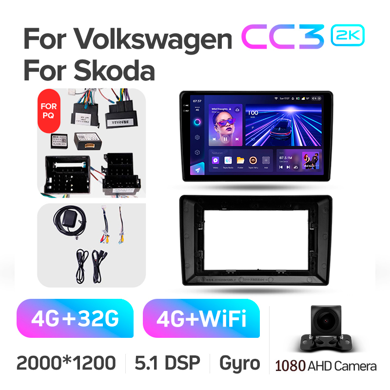 Android head unit Teyes CC3 4+32 Gb Volkswagen Universal For Volkswagen Bora/Golf 6/Passat/Scirocco/Sharan/Touran For Skoda Octavia/Fabia 2 PQ 10" 2k