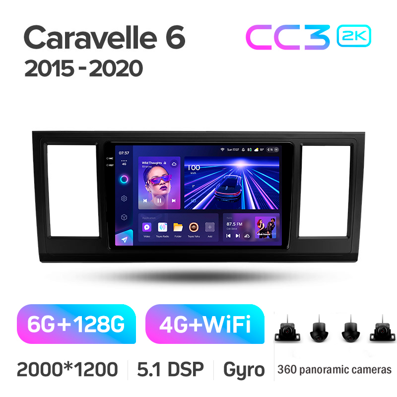 Android head unit Teyes CC3 6+128 Gb with 360° surround view° Volkswagen Caravelle 6 T6.1 T6 2015 - 2020 9" 2k (L1)