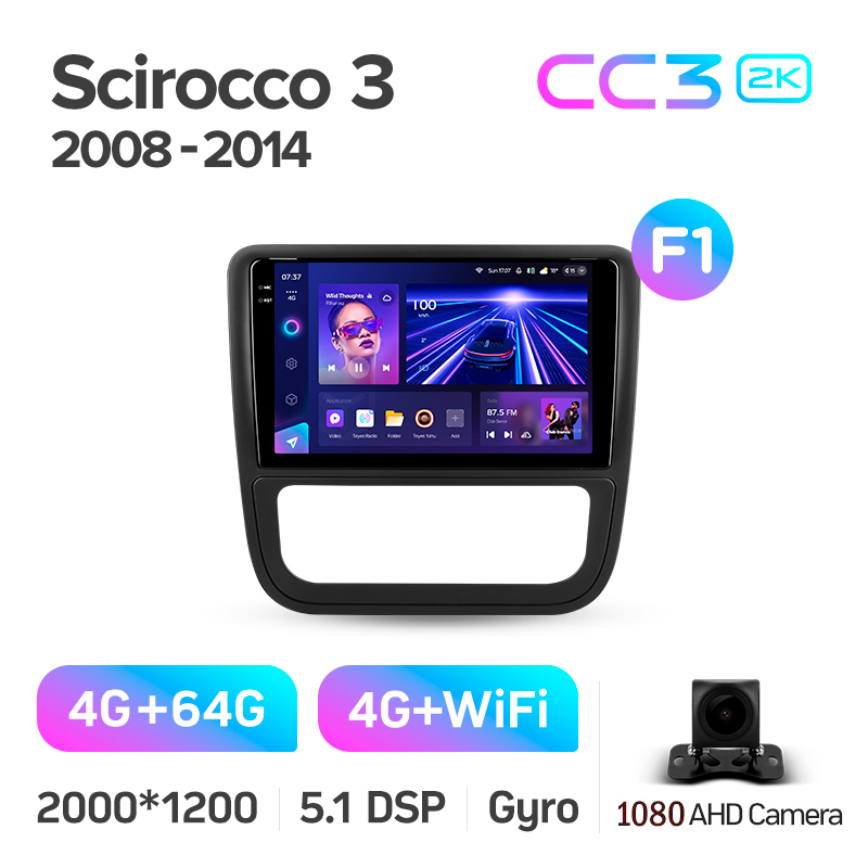 Android head unit Teyes CC3 4+64 Gb Volkswagen Scirocco 3 III Mk3 2008-2014 (F1) 9" 2k