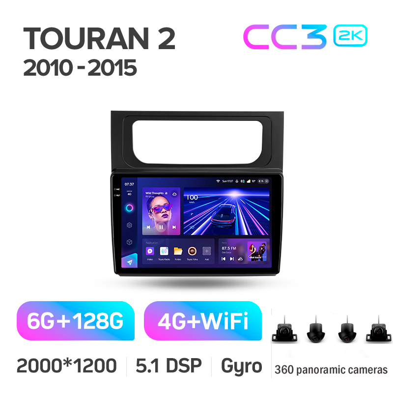 Android head unit Teyes CC3 6+128 Gb with 360° surround view° Volkswagen Touran 2 1T 2010-2015 10" 2k