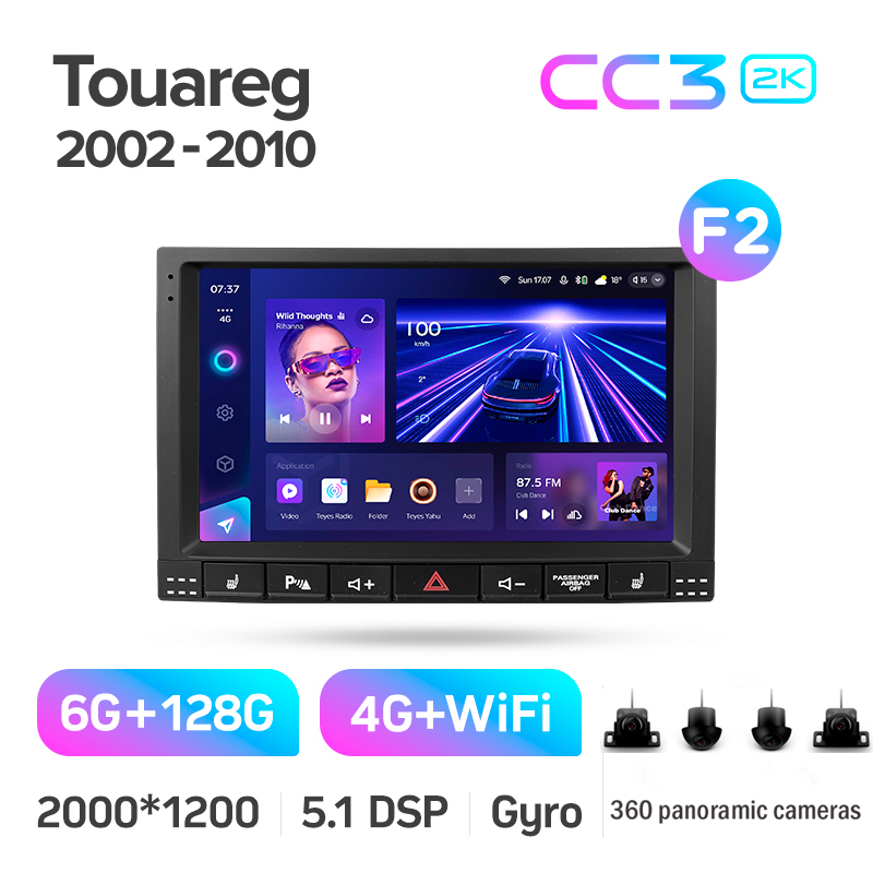 Štátní magnetofon Teyes CC3 6+128 GB s kruhovým pohledem 360° pro Volkswagen Touareg GP 2002–2010 (F2) 9