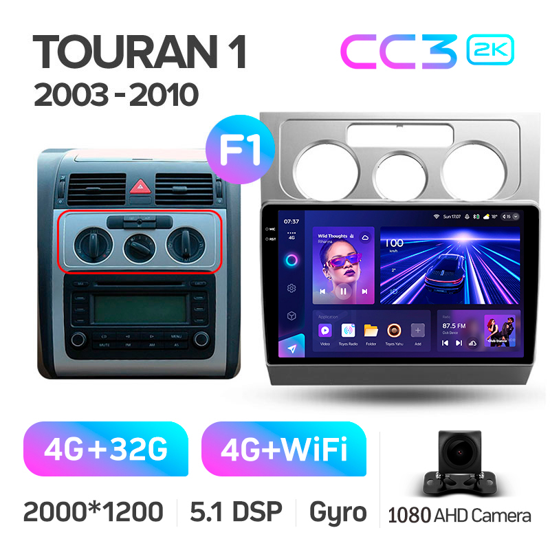 Android head unit Teyes CC3 4+32 Gb Volkswagen Touran 1 2003-2010 (F1) 10" 2k