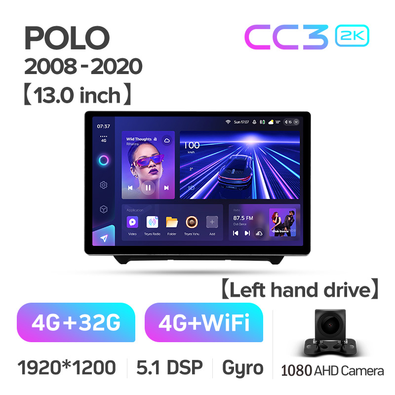Android head unit Teyes CC3 4+32 Gb Volkswagen POLO 5 (F1) 2008-2020 13" 2k
