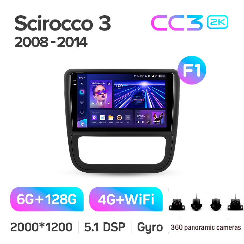 Android head unit Teyes CC3 6+128 Gb with 360° surround view° Volkswagen Scirocco 3 III Mk3 2008-2014 (F1) 9" 2k