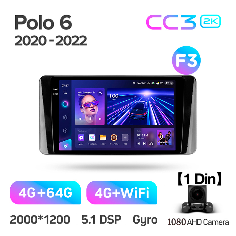 Android head unit Teyes CC3 4+64 Gb Volkswagen Polo Mk6 VI 6 (F3) (1 Din) 2020-2022 10" 1din 2k