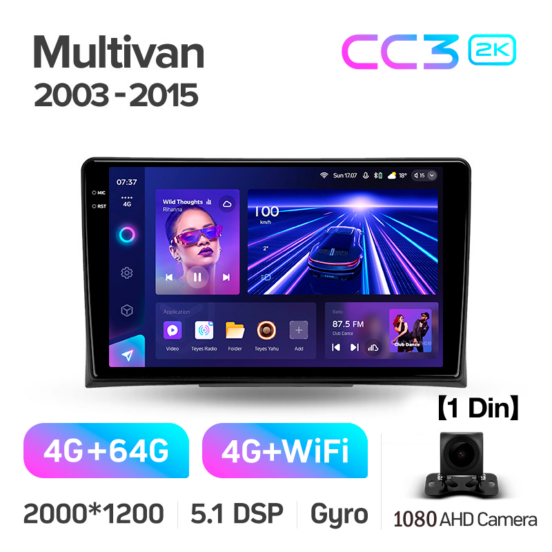 Android head unit Teyes CC3 4+64 Gb Volkswagen Multivan T5 (1 Din)2003-2015 9" 1din 2k