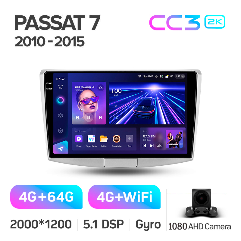 Android head unit Teyes CC3 4+64 Gb Volkswagen Passat 7 B7 2010-2015 10" 2k