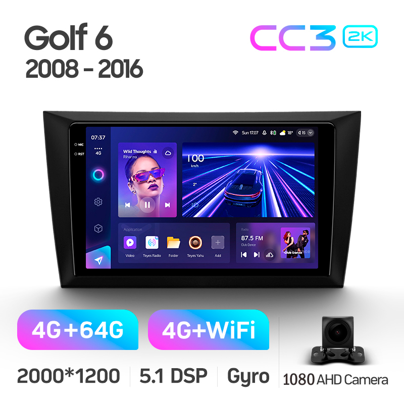 Android head unit Teyes CC3 4+64 Gb Volkswagen Golf 6 2008-2016 9" 2k