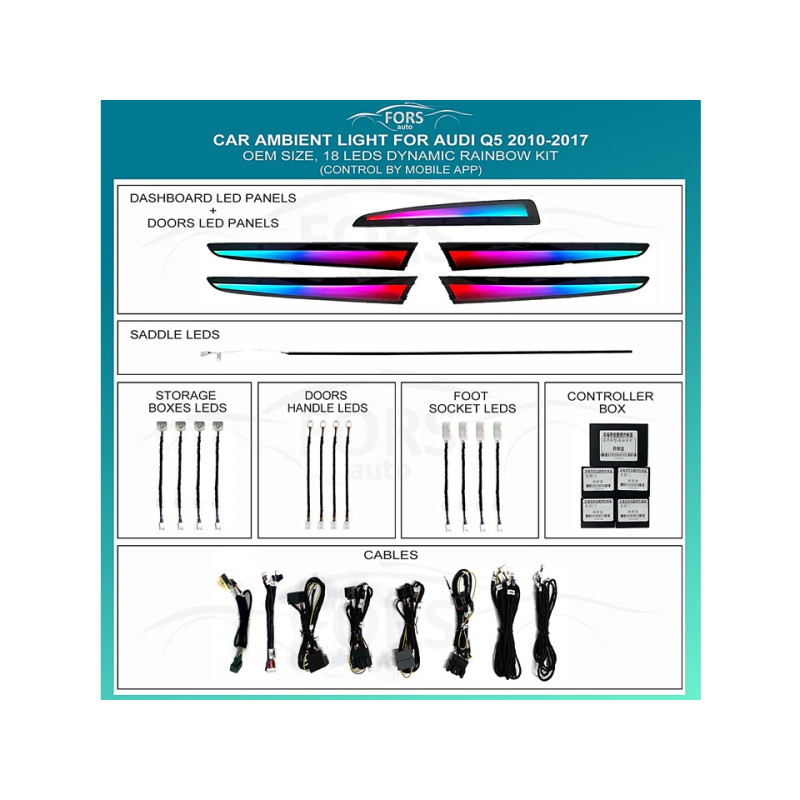 Ambient interior lighting FORS.auto for Audi Q5 2010-2017 (Dynamic Rainbow Kit)-18 LEDs