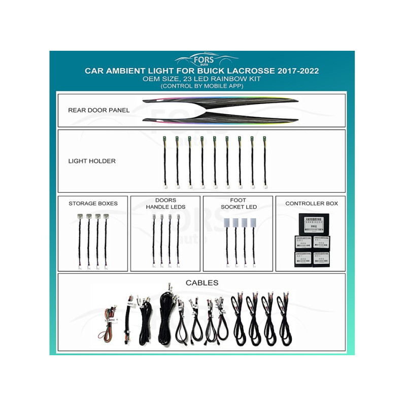 Ambient interior lighting FORS.auto for Buick LaCrosse 2017-2022 (Ambient Light, Rainbow Kit)-23 LEDs